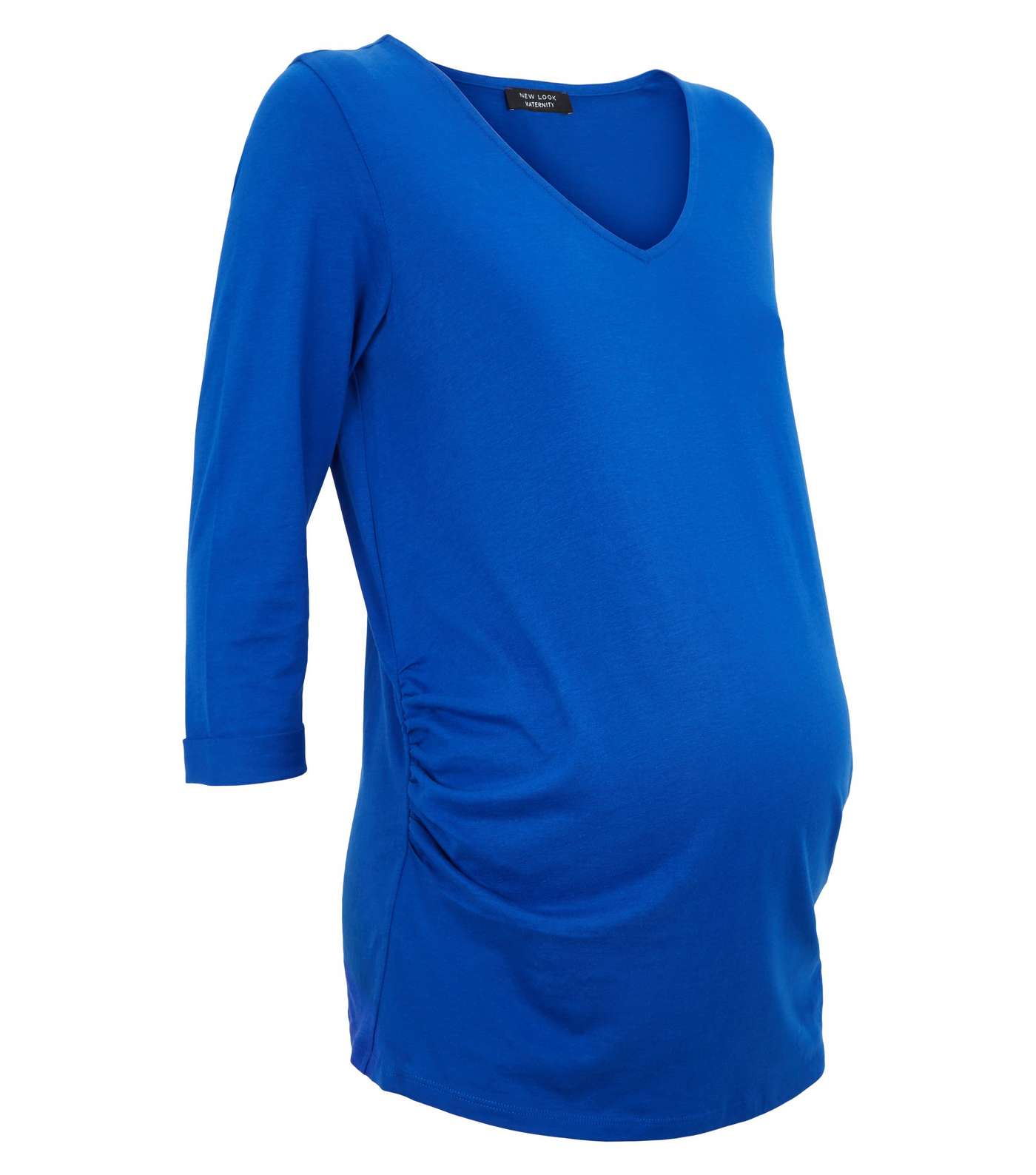Maternity Bright Blue V Neck 3/4 Sleeve Top Image 4