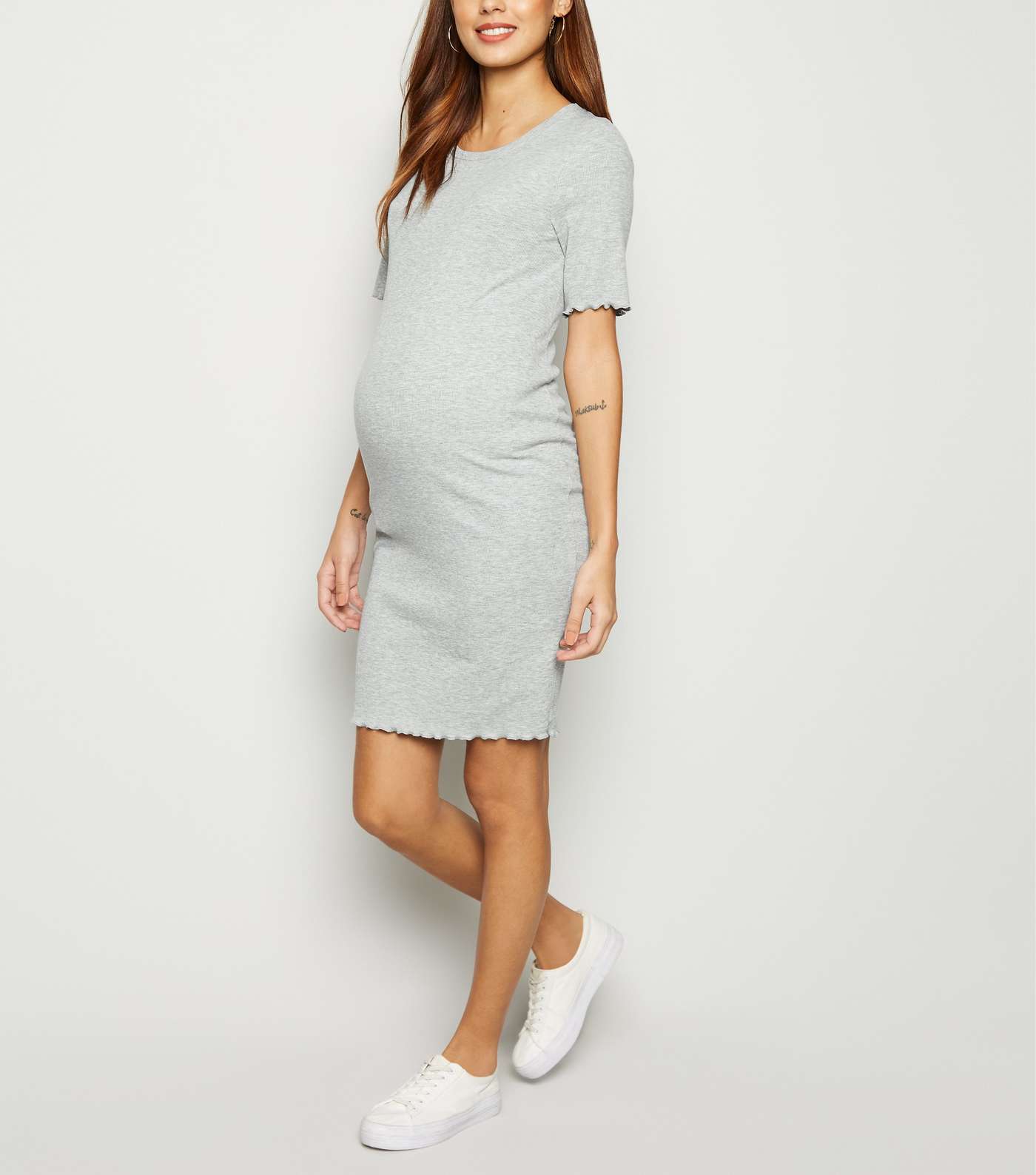Maternity Grey Ribbed Midi Bodycon Dress