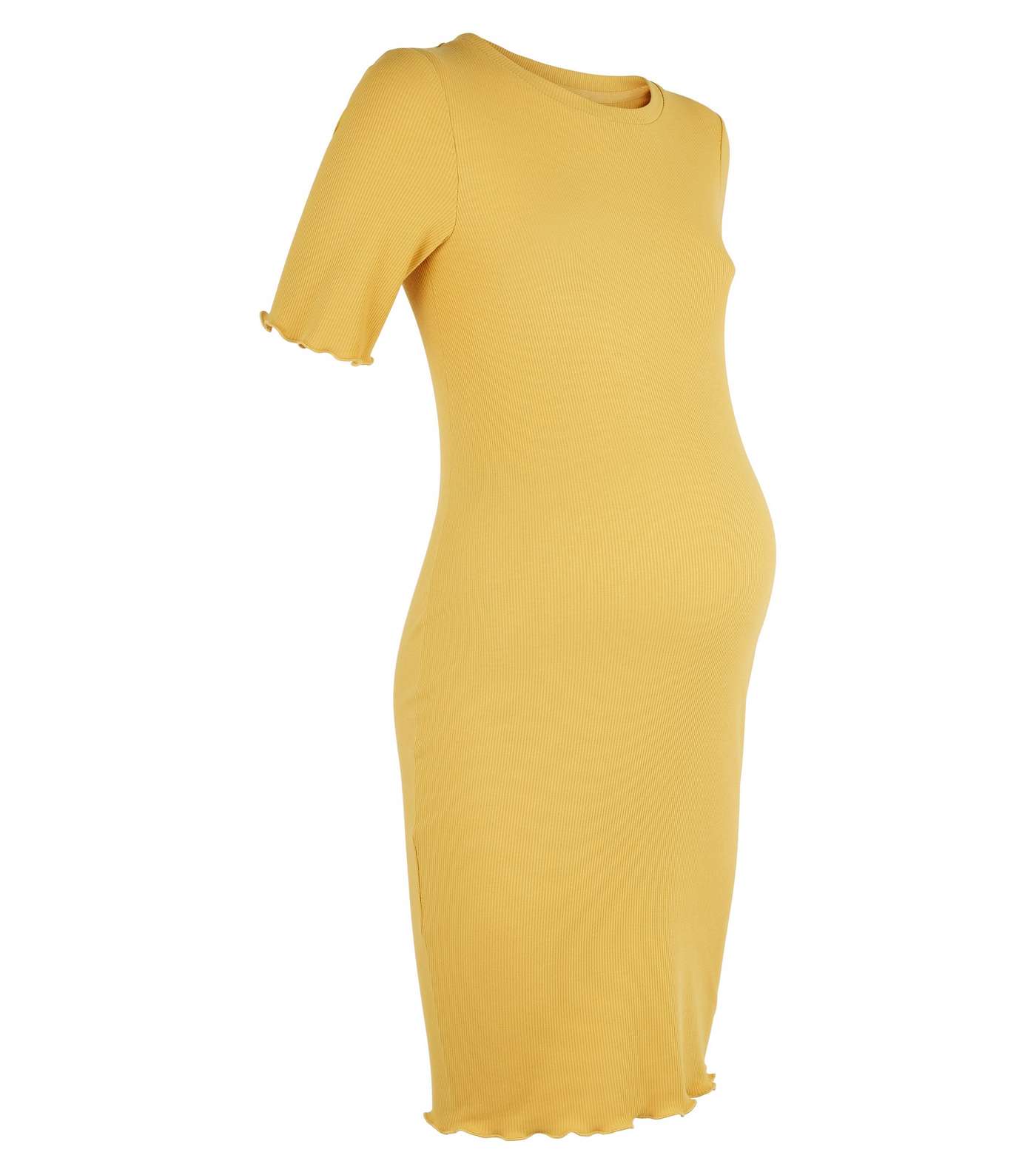 Maternity Yellow Ribbed Midi Bodycon Dress Image 4