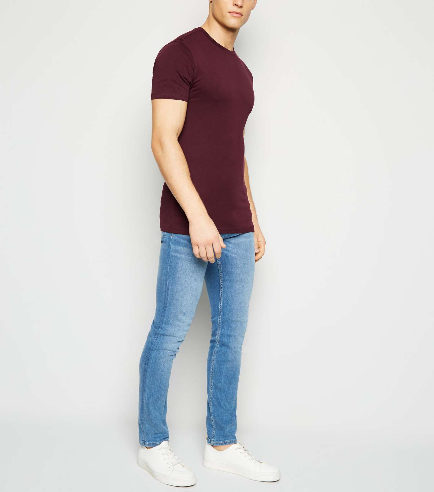Burgundy Crew Neck Muscle Fit T-Shirt Image 2