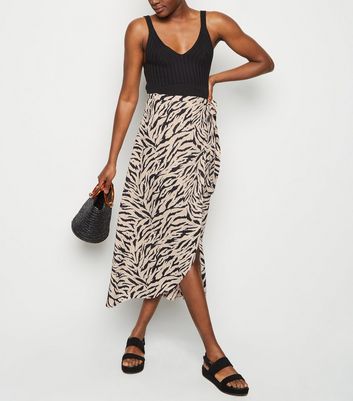 animal print midi skirt new look