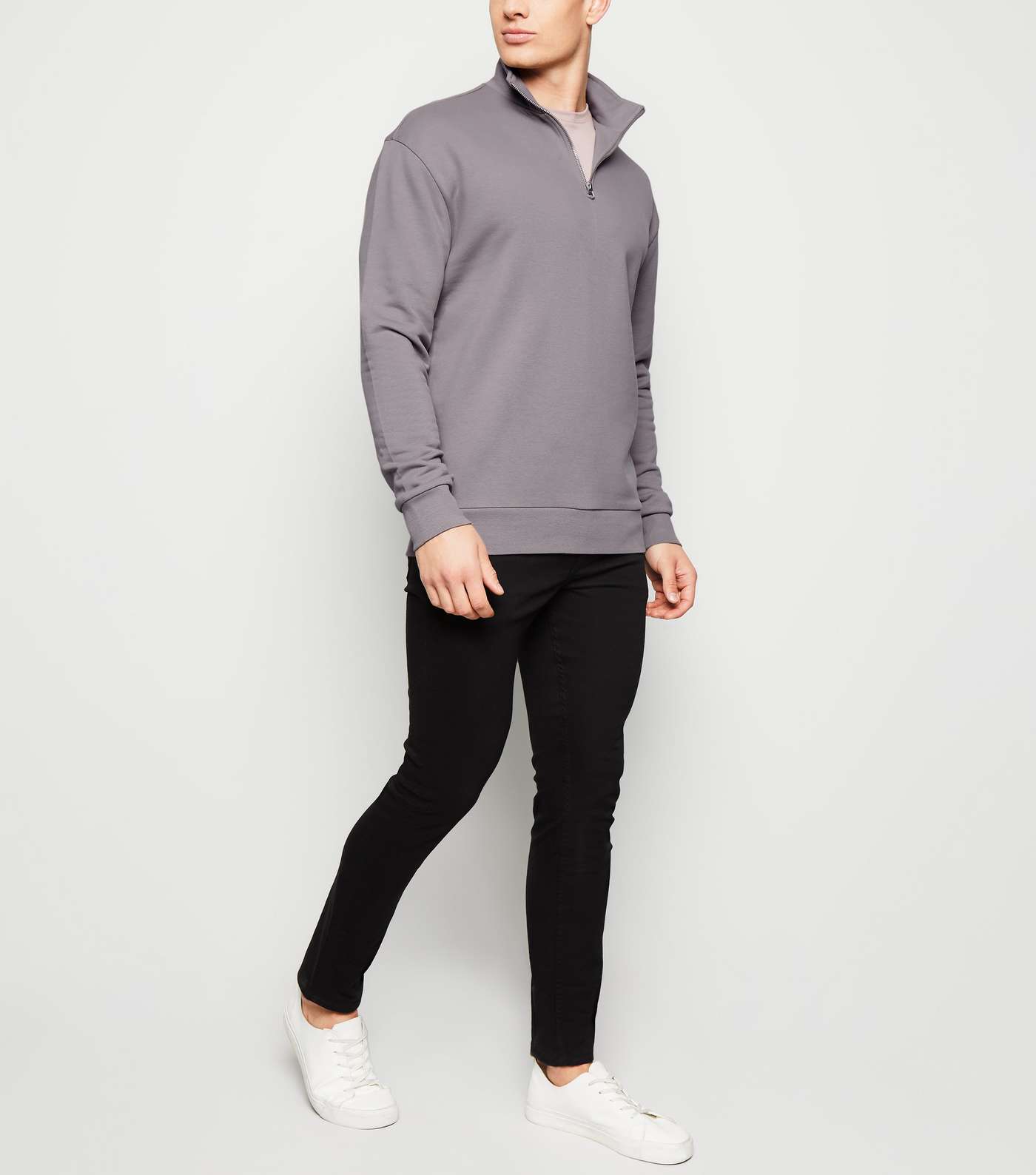 Pale Grey Zip Funnel Neck Sweatshirt Image 2