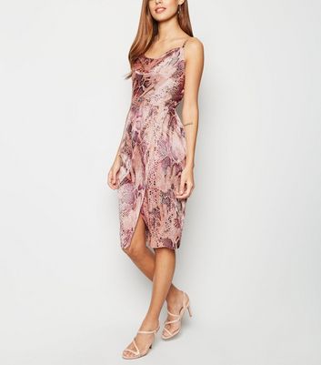 Pink Neon Satin Snake Print Dress New Look