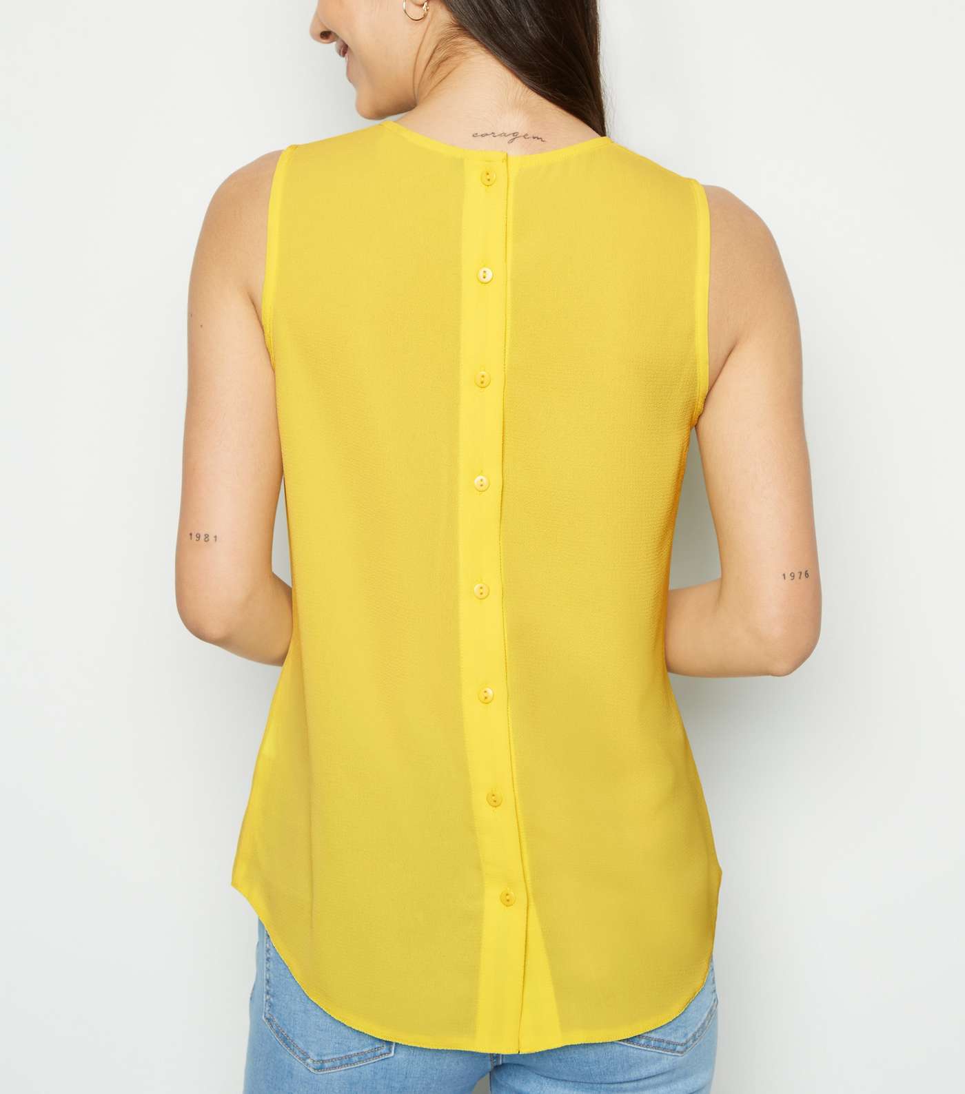 Pale Yellow Sleeveless Button Back Blouse Image 2