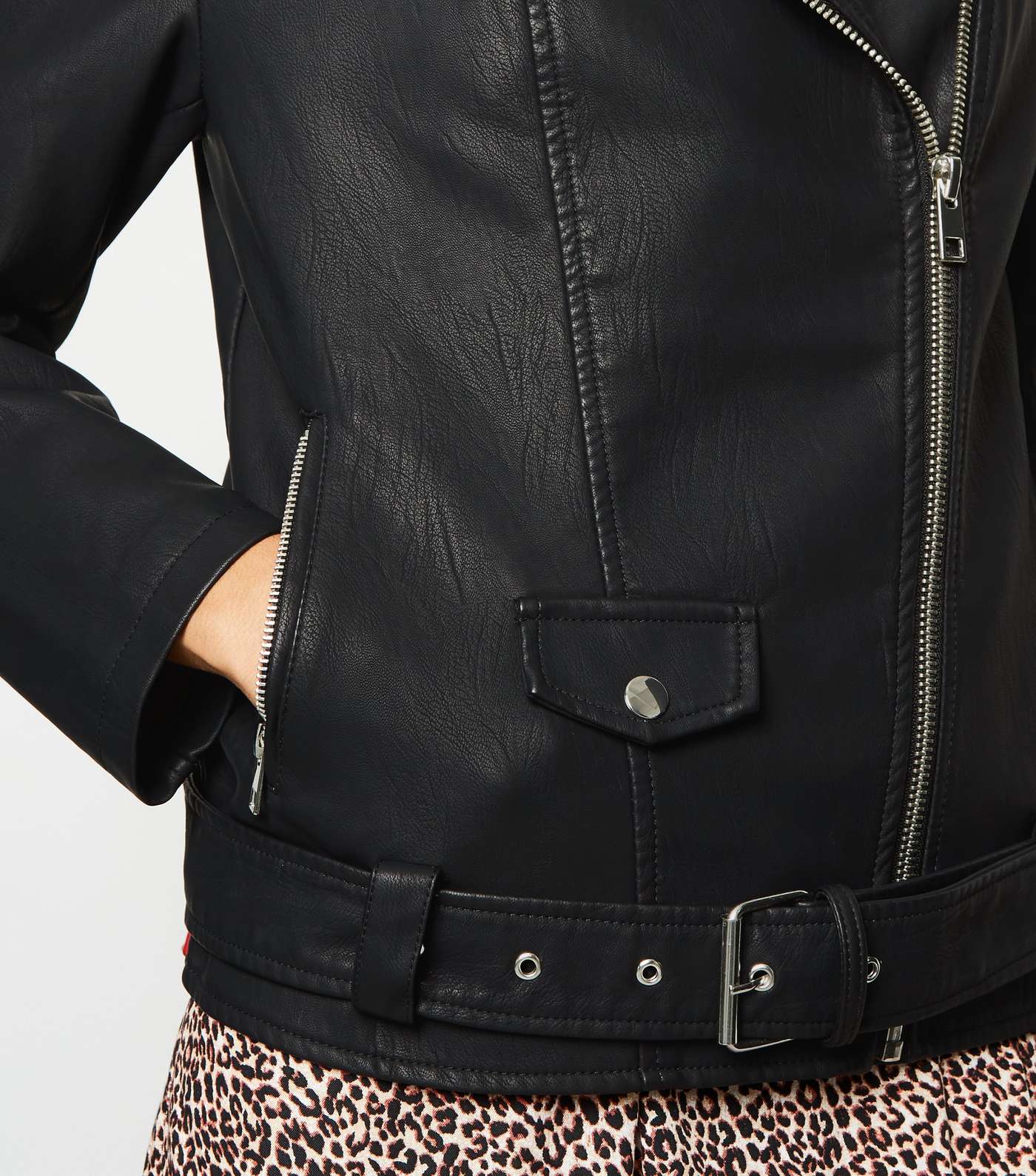 Black Leather-Look Oversized Biker Jacket Image 3