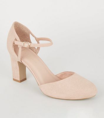 Wide Fit Escarpins nude talons blocs New Look