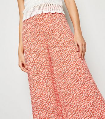 Red Jacquard Abstract Flared Trousers  New Look