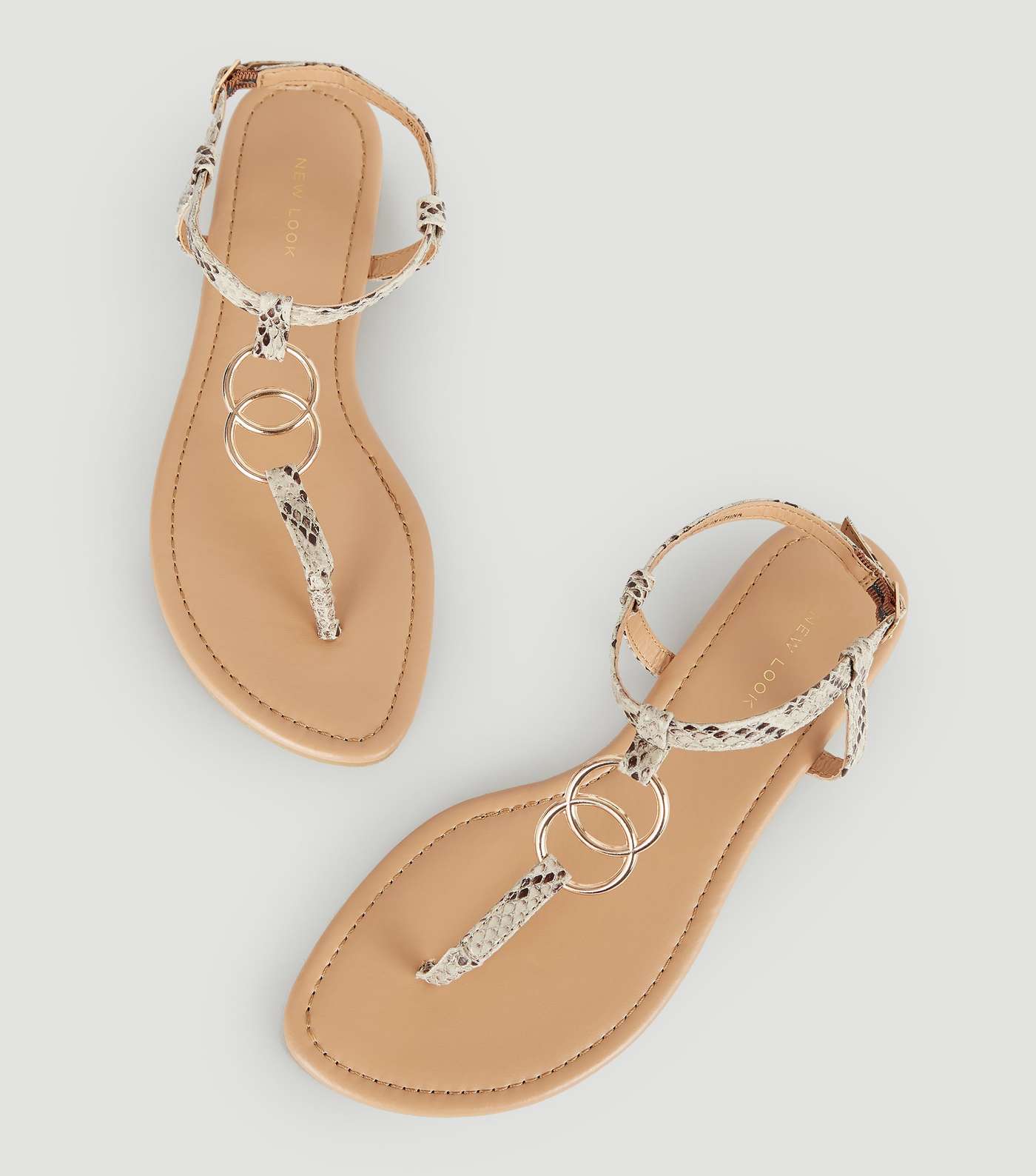 Stone Faux Snake Ring Strap Flat Sandals Image 4