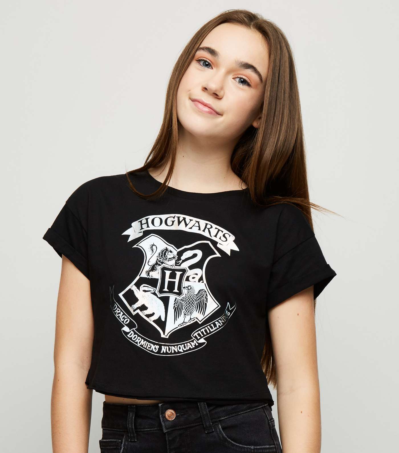 Girls Slogan Black Harry Potter Hogwarts T-Shirt