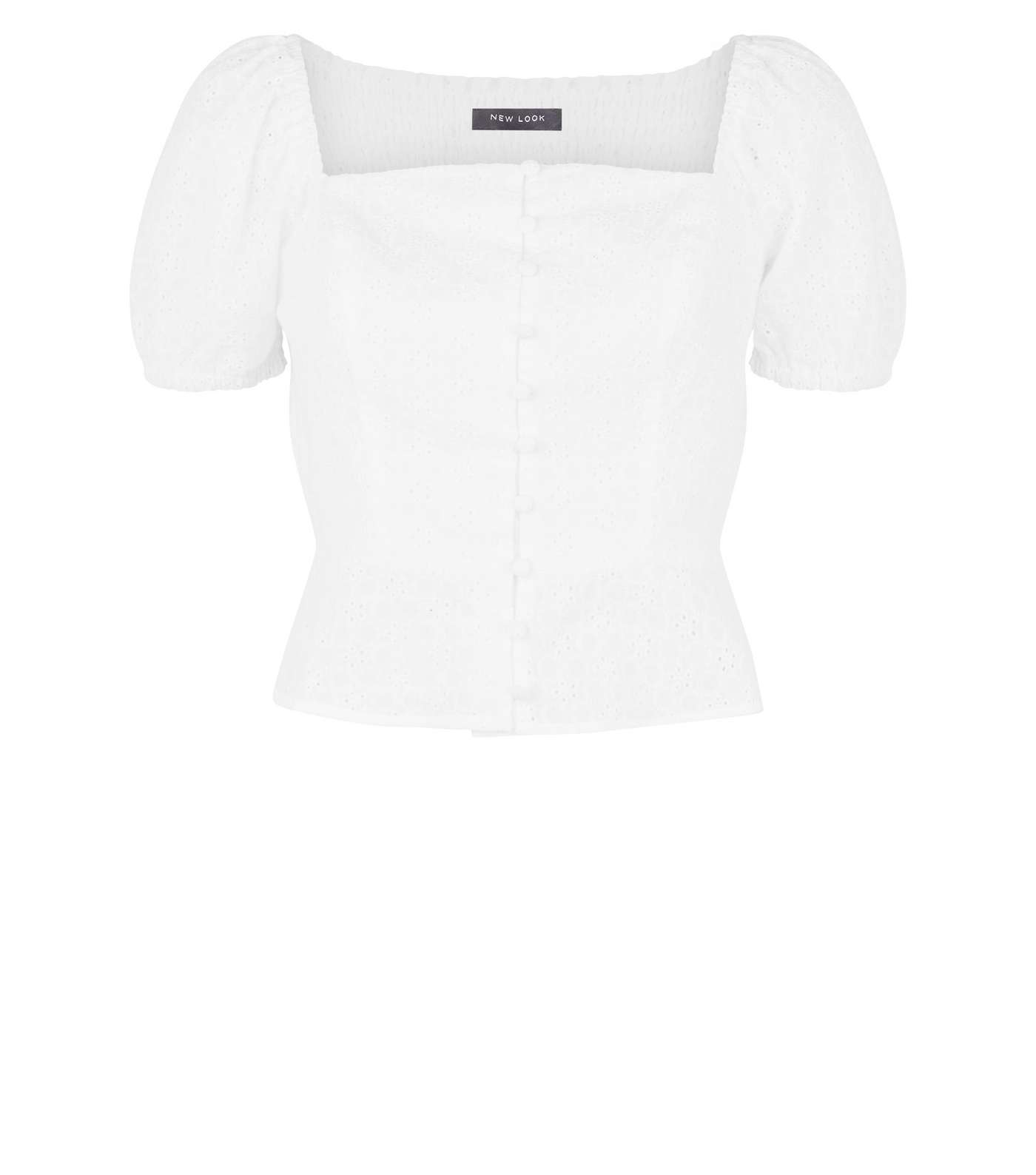 White Broderie Square Neck Button Up Top Image 4