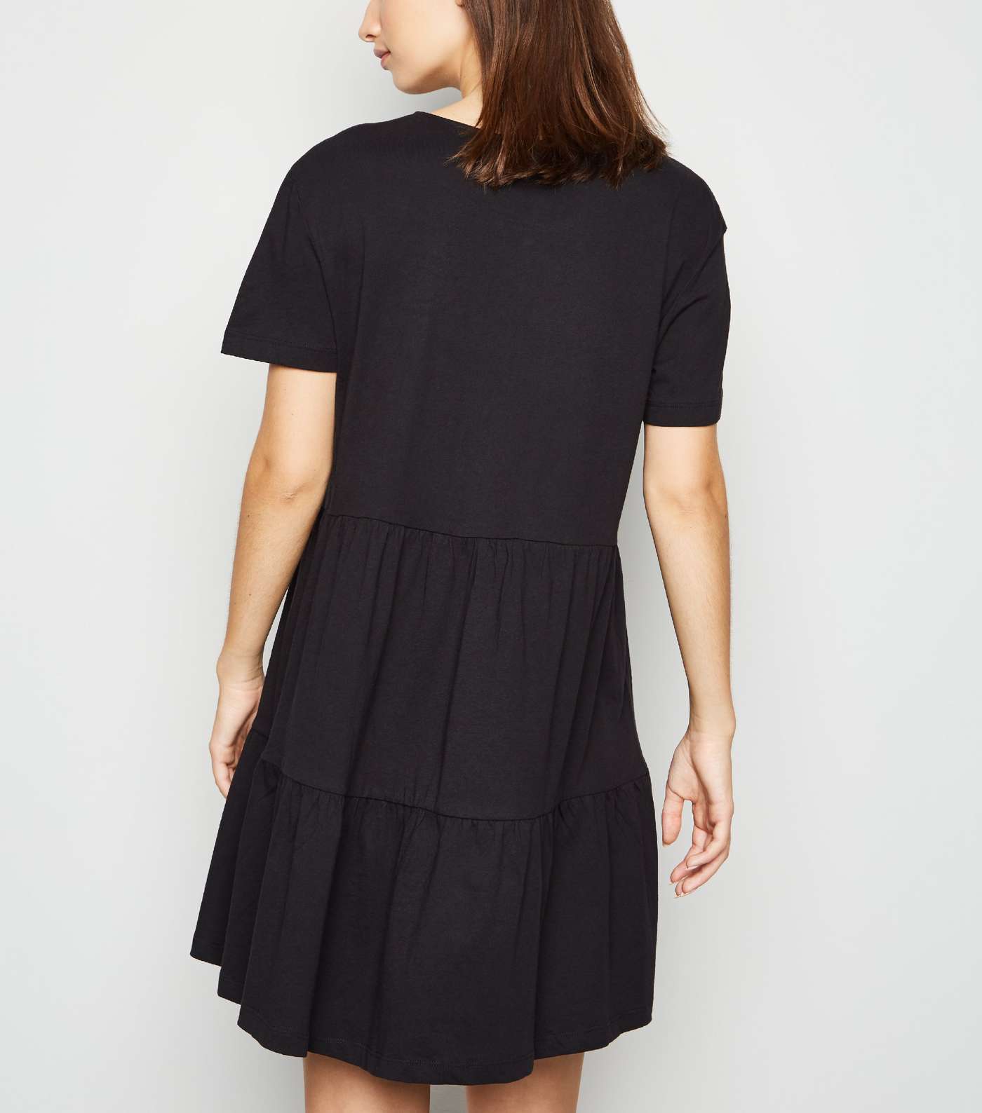 Black Short Sleeve Smock Mini Dress Image 4