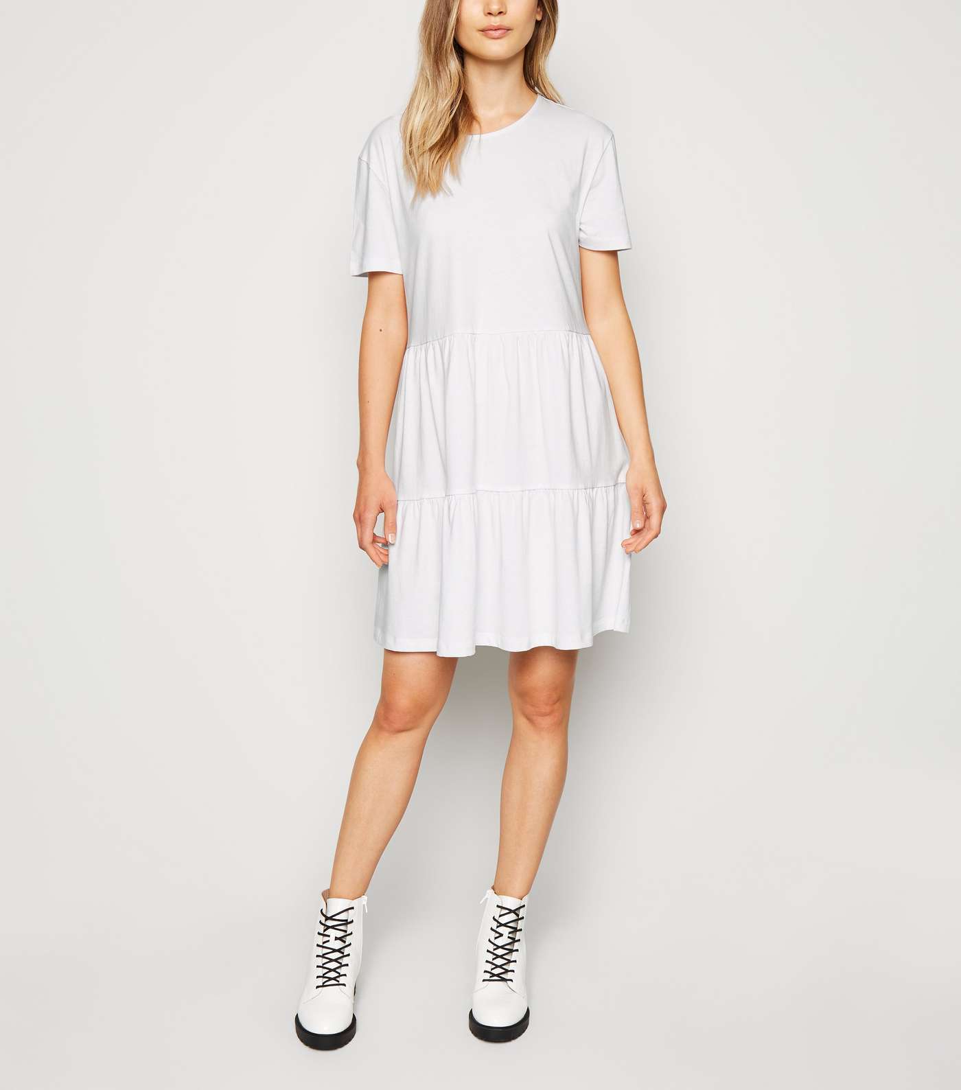 White Short Sleeve Cotton Smock Dress Image 2