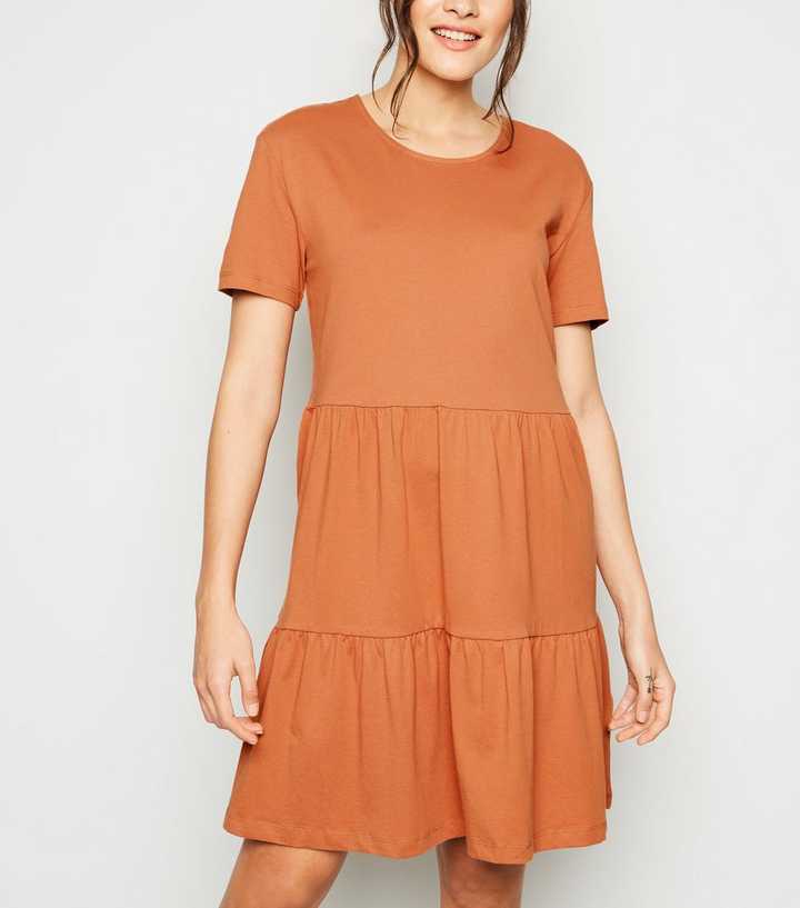Rust Short Sleeve Smock Dress
