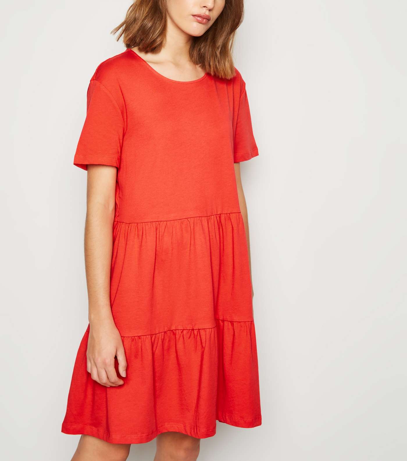 Red Short Sleeve Smock Dress