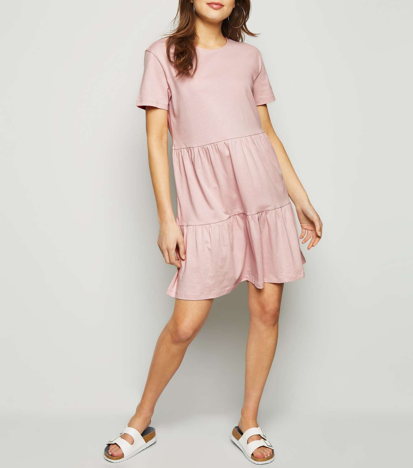 Pale Pink Short Sleeve Smock Mini Dress Image 2