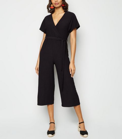 Black Crinkle Wrap Jumpsuit