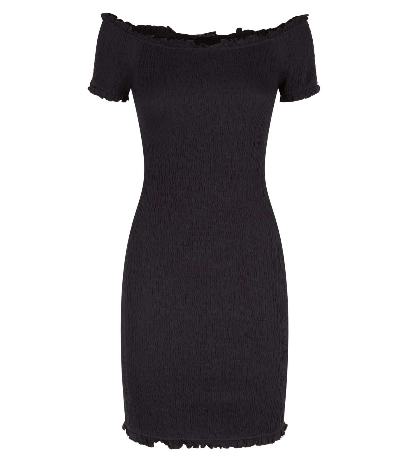 Black Bardot Shirred Jersey Mini Dress Image 4