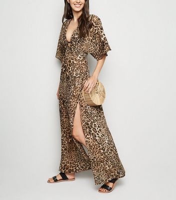 leopard split dress