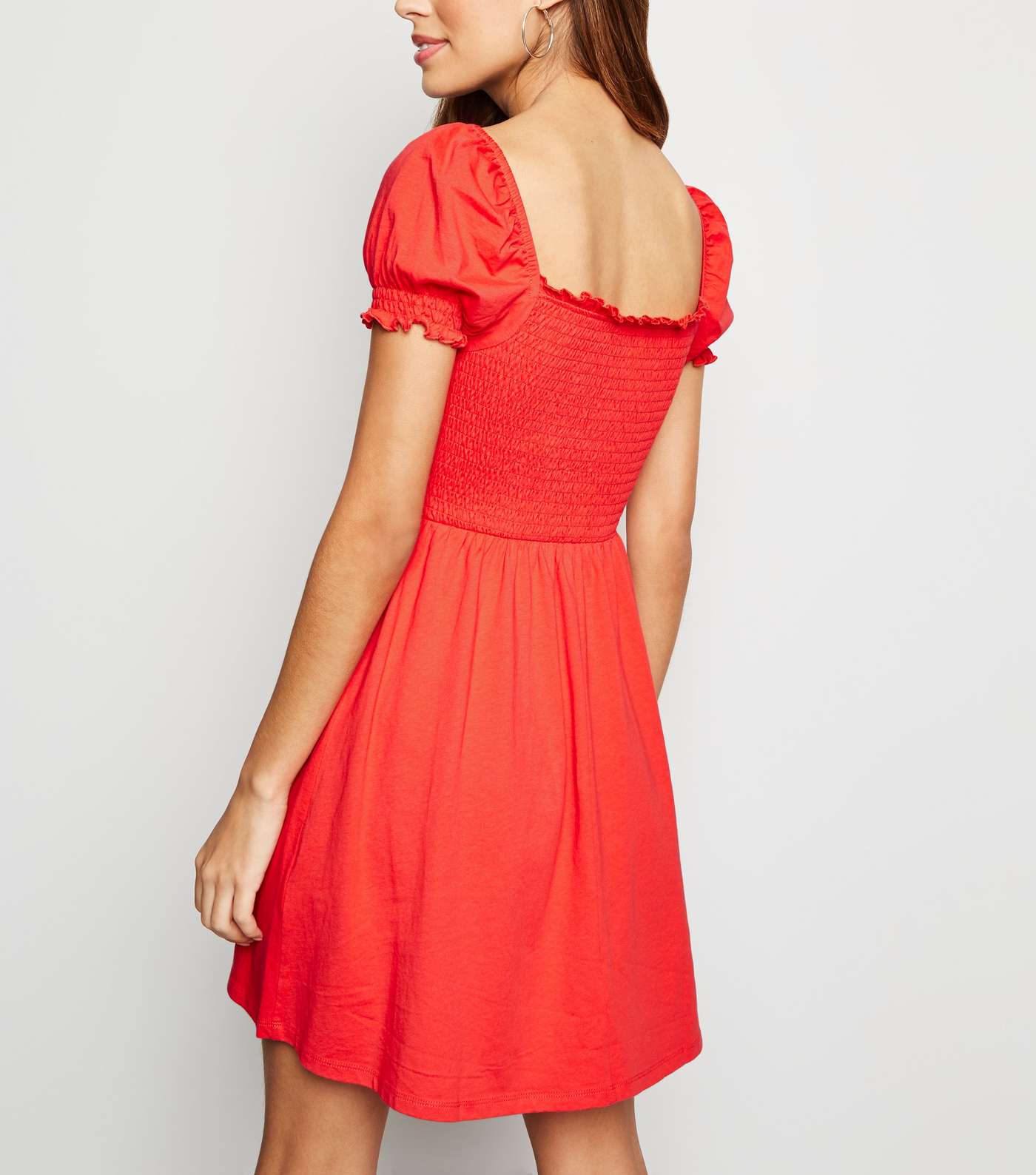 Red Shirred Jersey Milkmaid Dress  Image 3