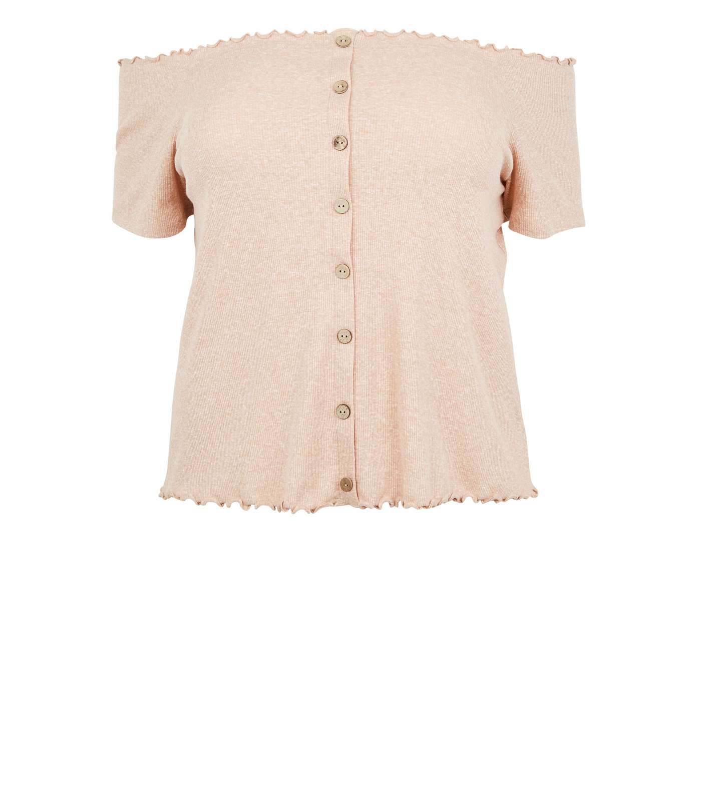 Curves Pale Pink Button Front Bardot Top Image 4