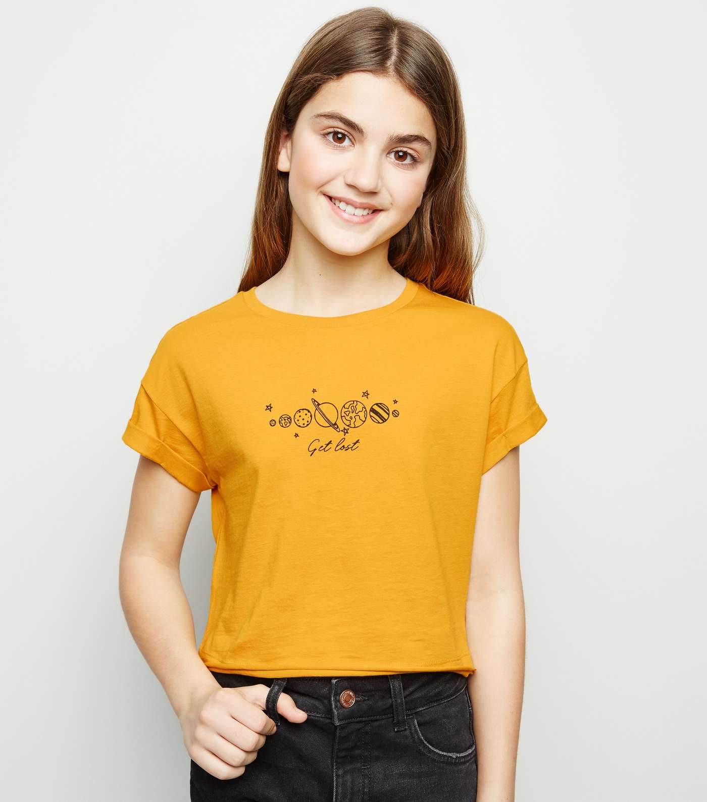 Girls Mustard Space Get Lost Slogan T-Shirt