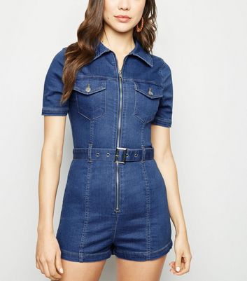 belted denim playsuit