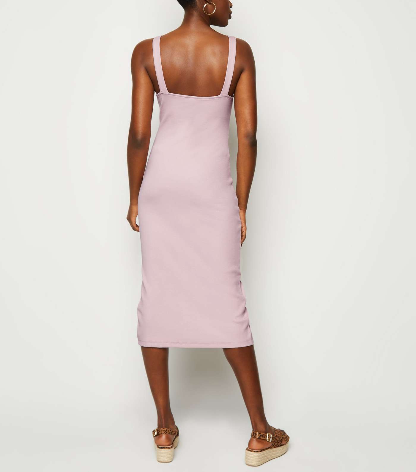 Pale Pink Ribbed Front Split Midi Dress Image 2
