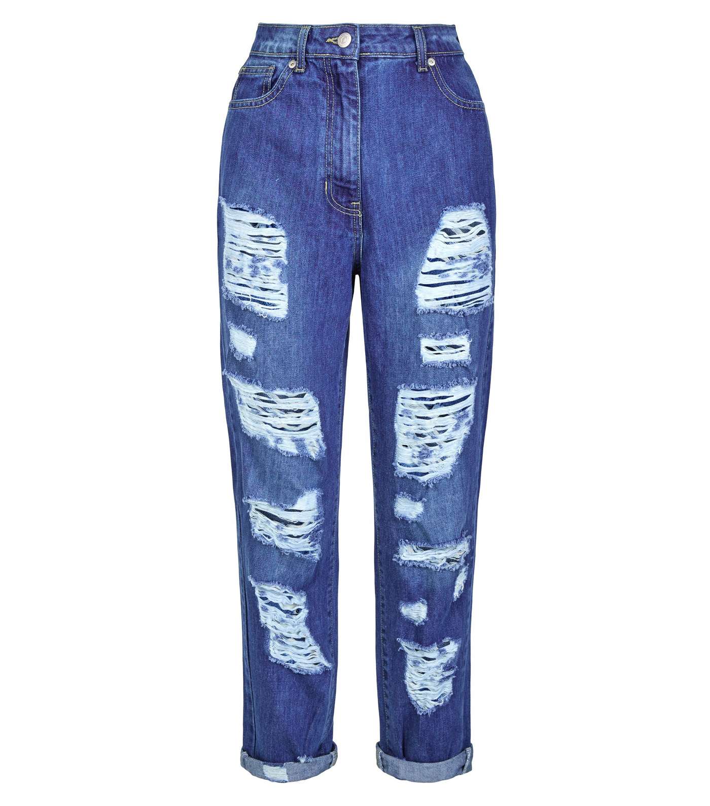 Parisian Blue Ripped High Waist Boyfriend Jeans Image 4