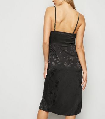 new look satin jacquard midi dress in gold