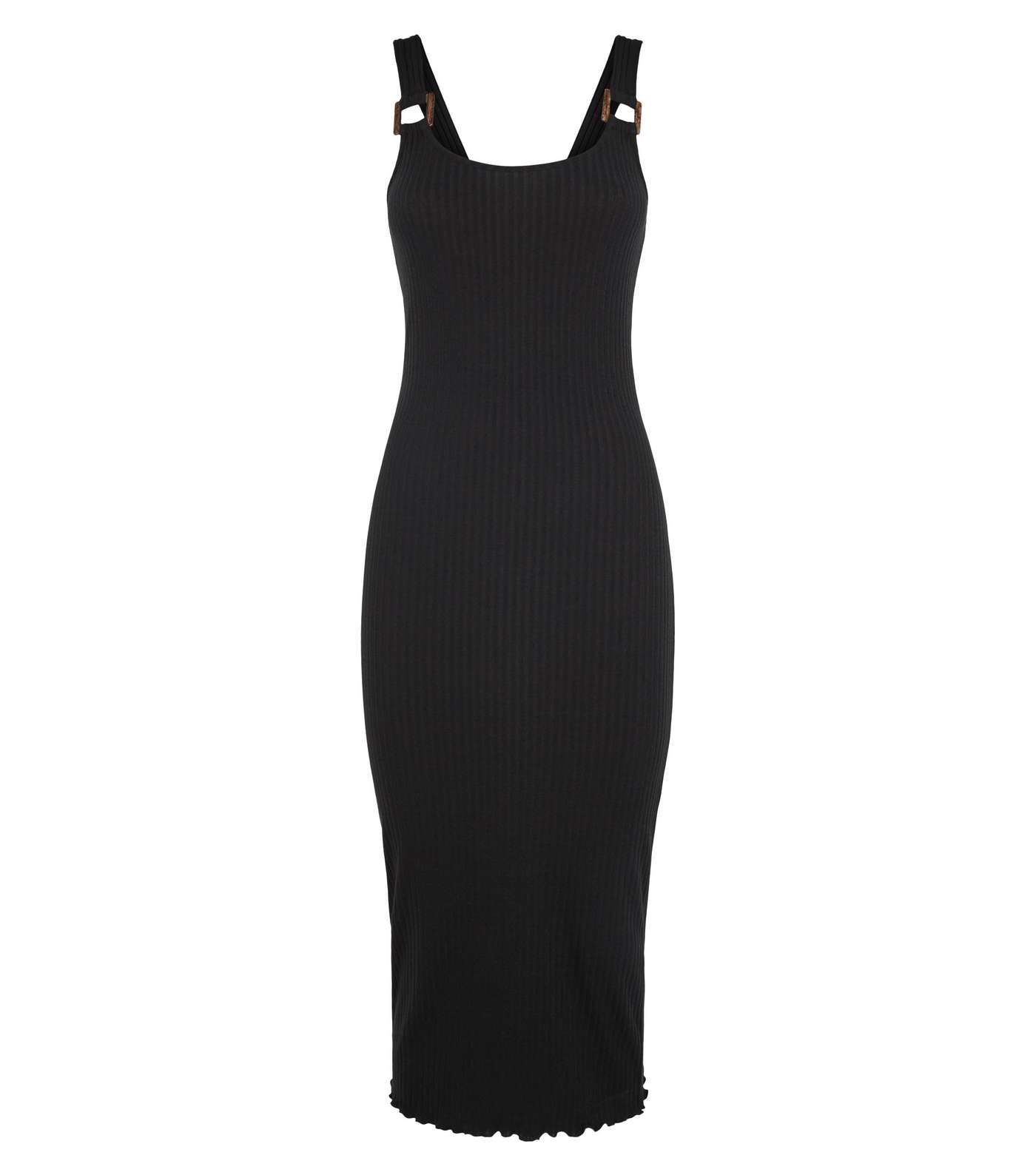 Black Ribbed Buckle Jersey Midi Dress Image 4