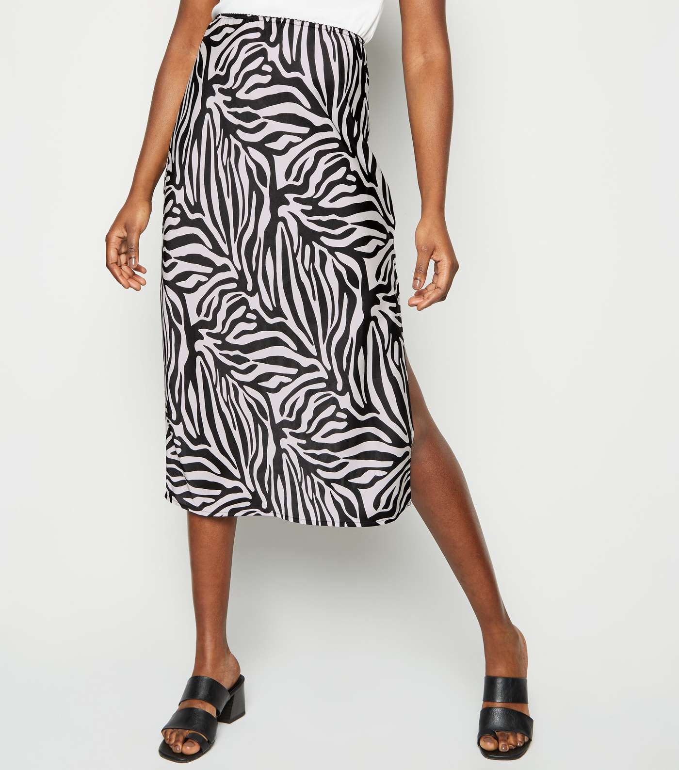 Pink Vanilla Black Zebra Print Side Split Midi Skirt Image 2