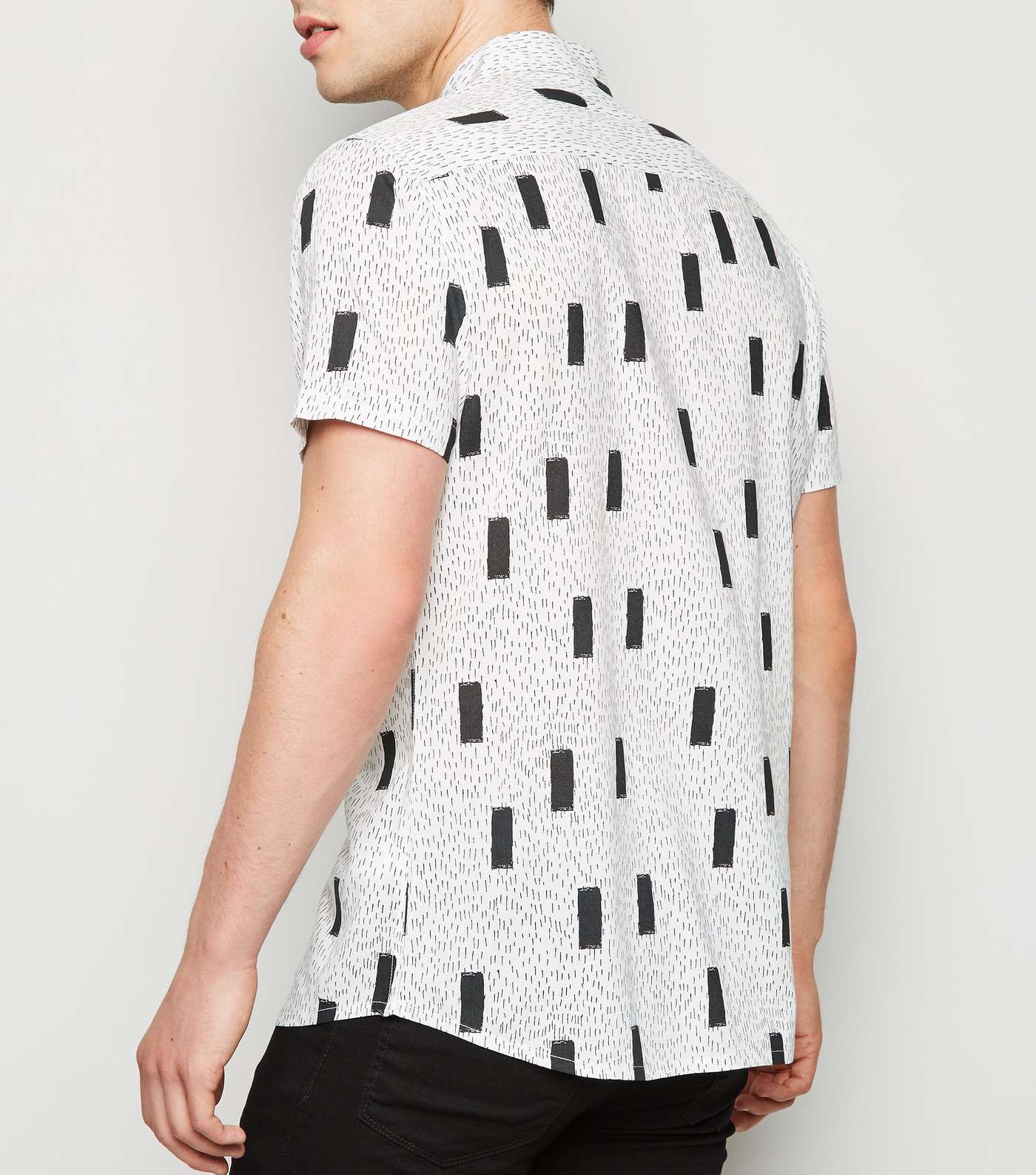 White Abstract Print Revere Collar Shirt Image 3