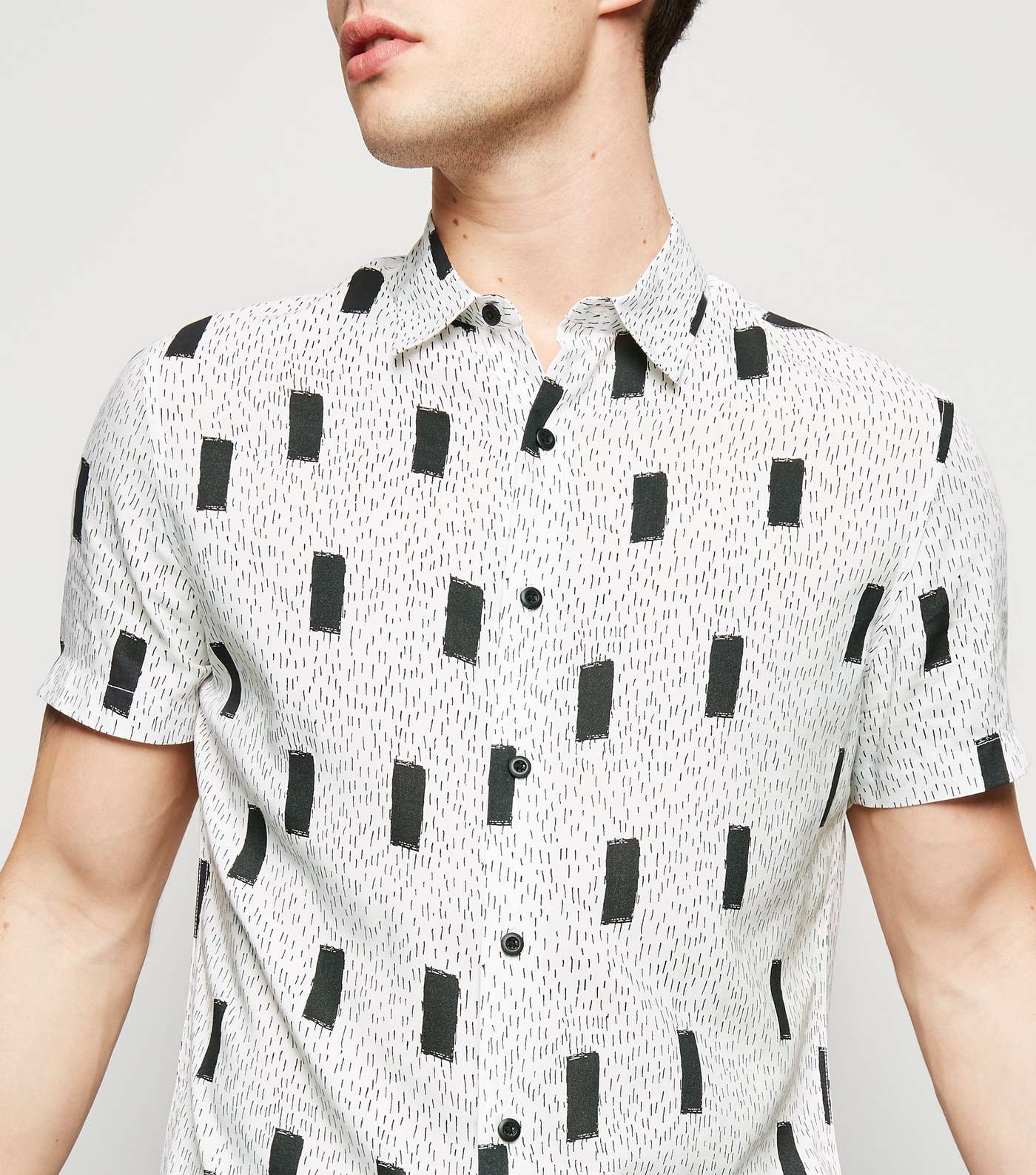White Abstract Print Revere Collar Shirt Image 5