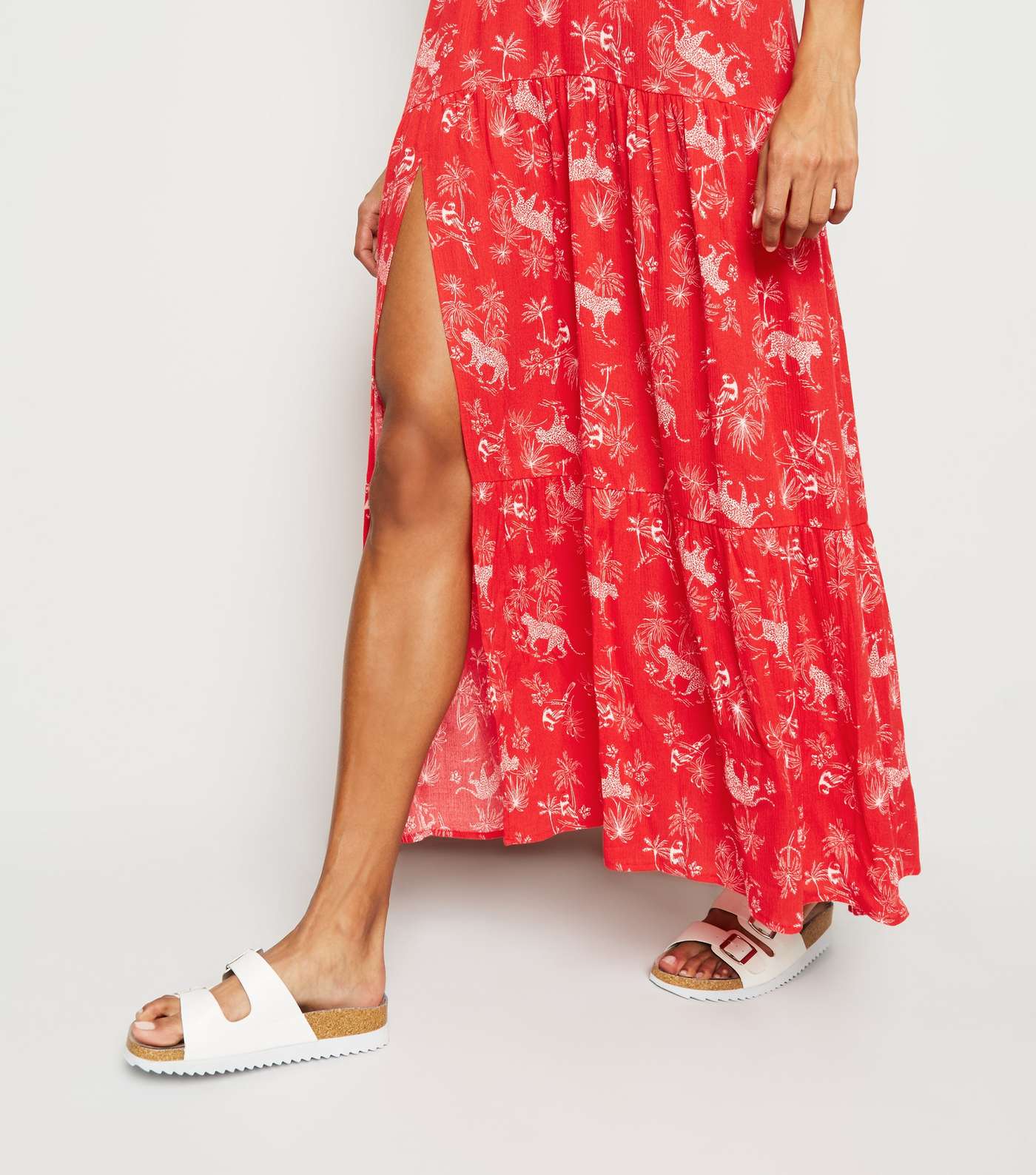 Red Tropical Print Beach Maxi Dress Image 3