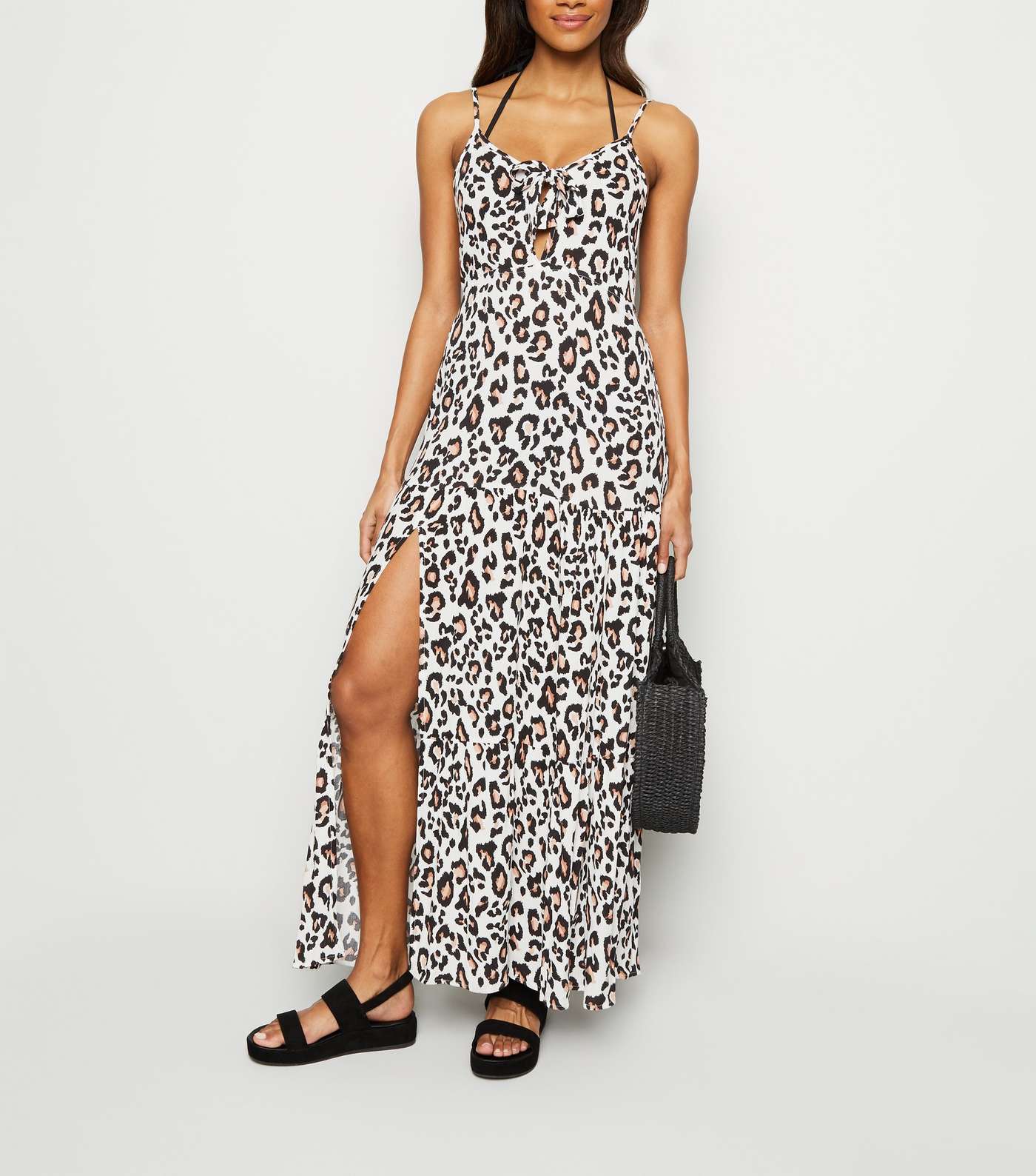 White Leopard Print Beach Maxi Dress