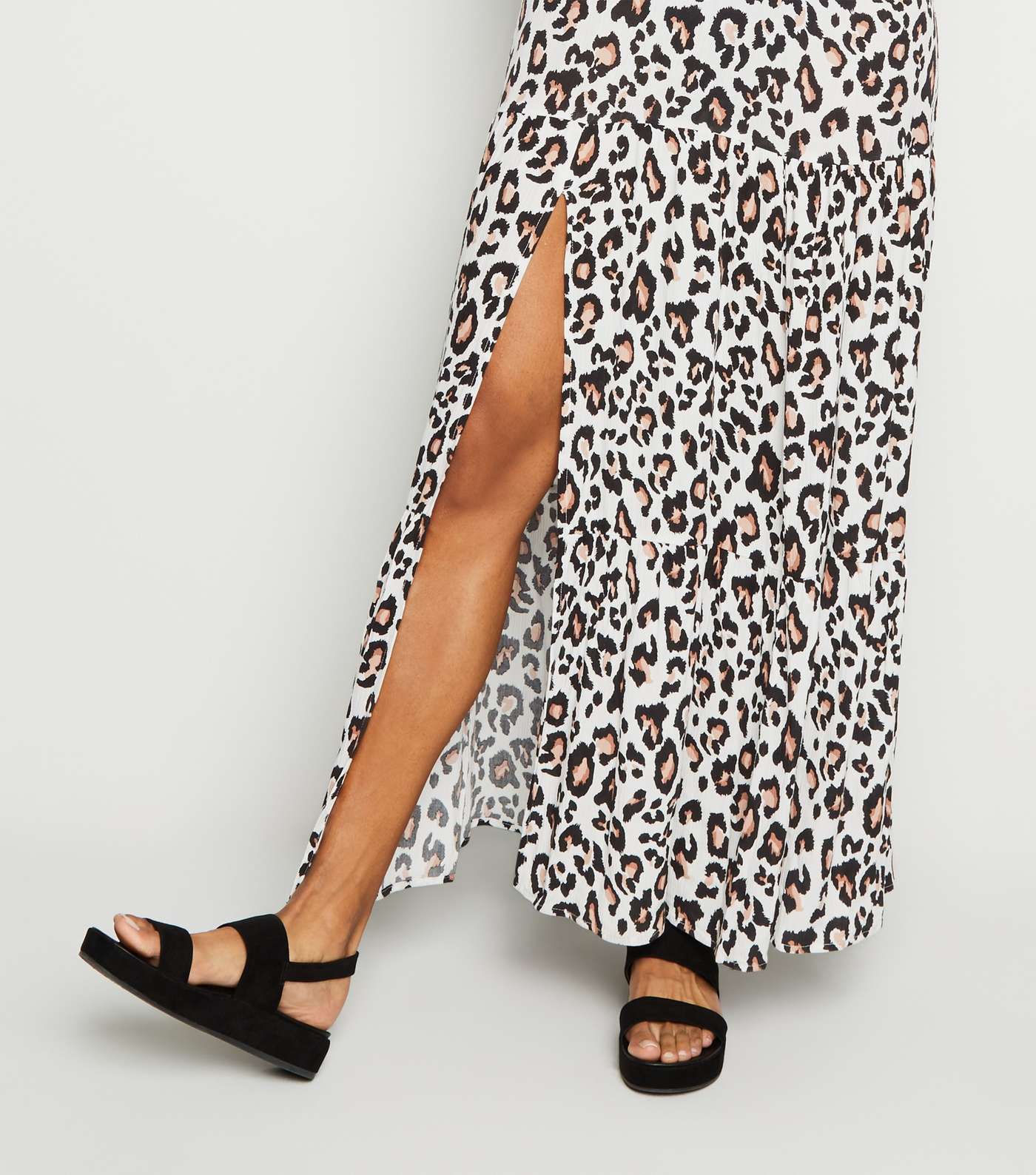 White Leopard Print Beach Maxi Dress Image 3