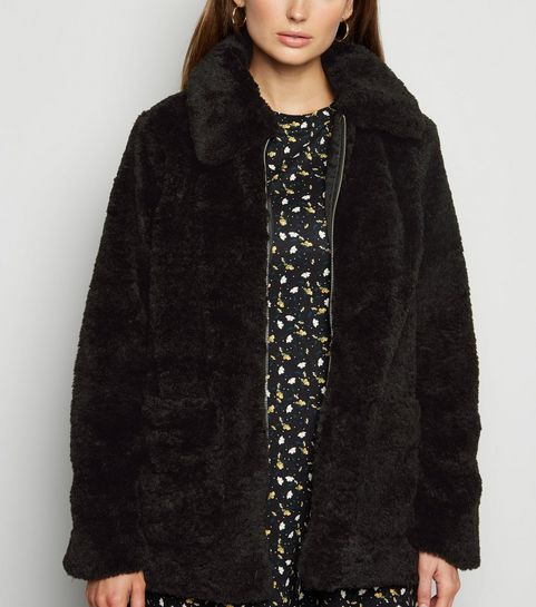 Black Patch Pocket Teddy Coat
