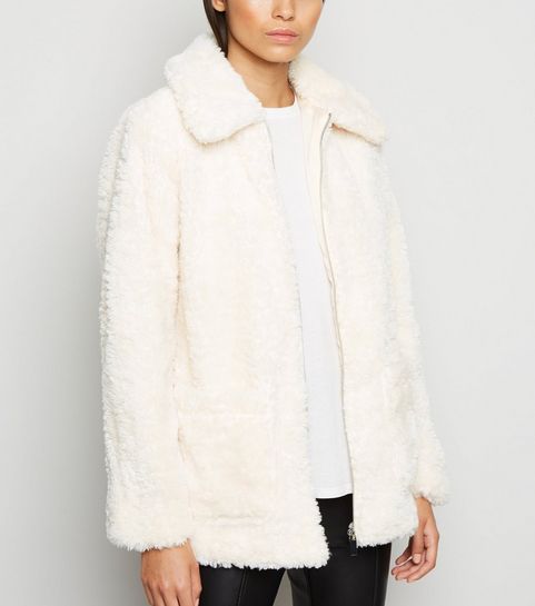 Cream Patch Pocket Teddy Coat
