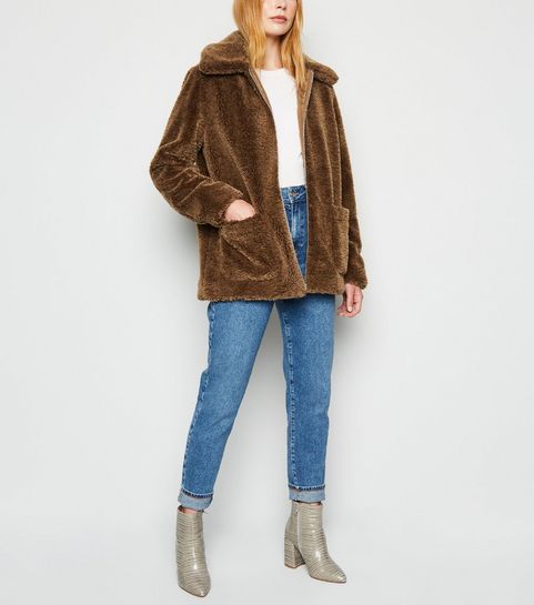 Dark Brown Patch Pocket Teddy Coat