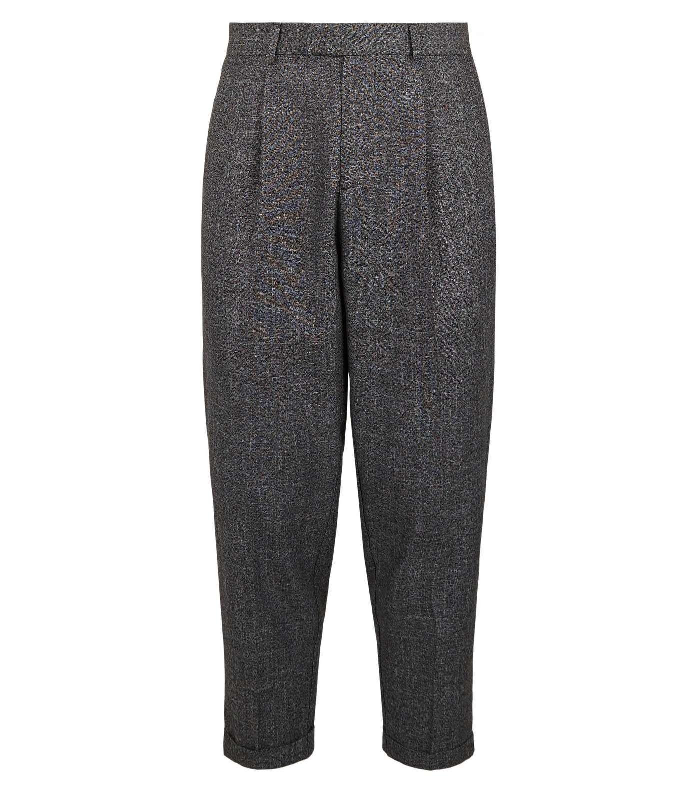 Dark Grey Pleat Front Crop Trousers Image 4