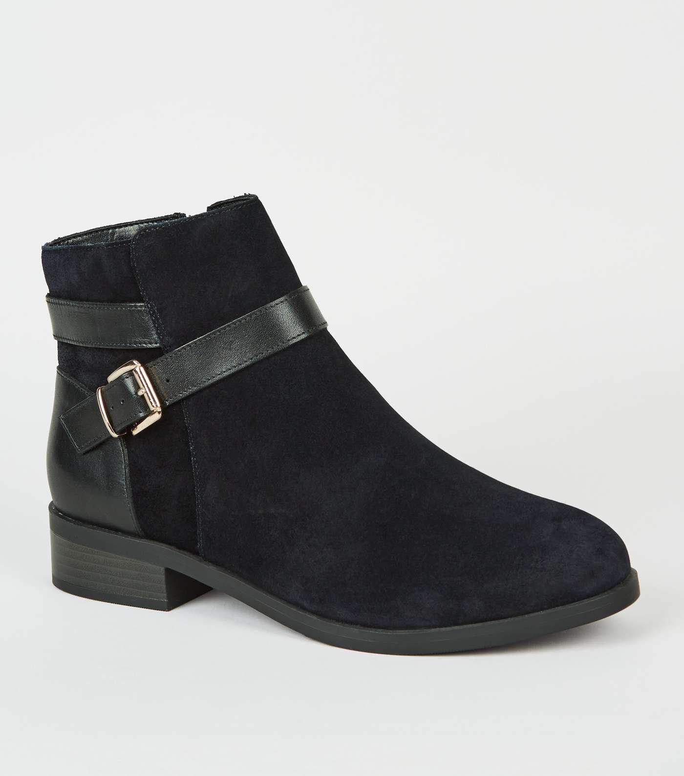 Wide Fit Black Suede Buckle Ankle Boots