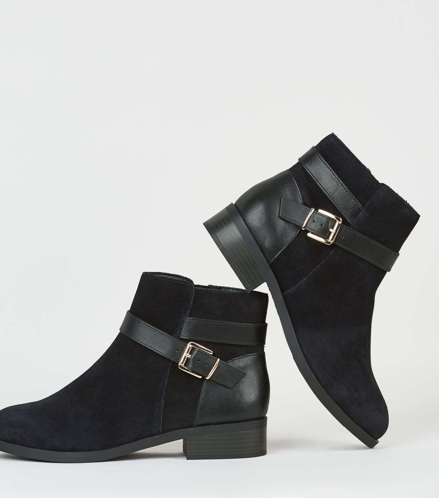 Wide Fit Black Suede Buckle Ankle Boots Image 3