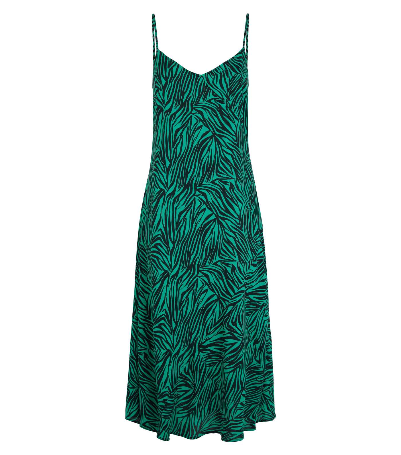 Green Zebra Print Bias Cut Midi Slip Dress Image 4