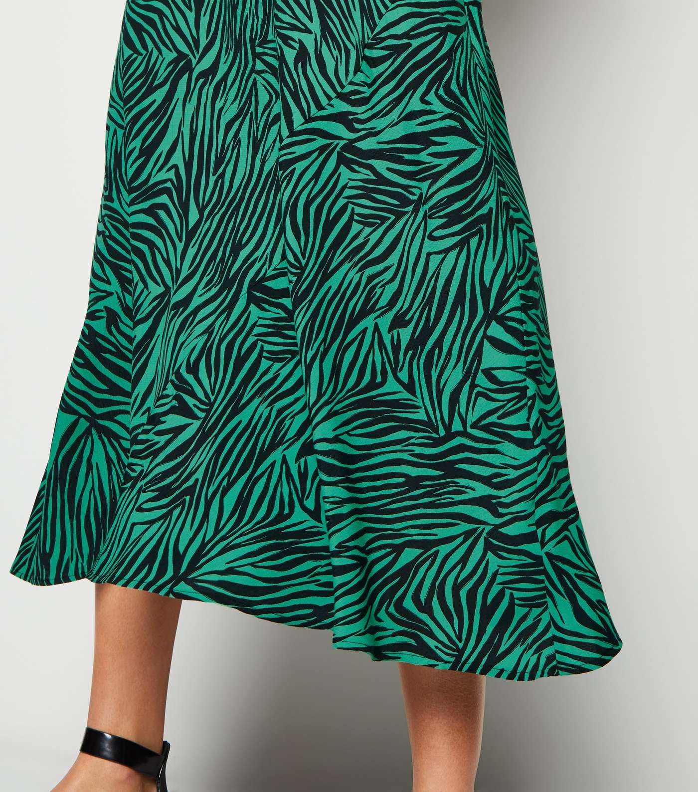 Green Zebra Print Bias Cut Midi Slip Dress Image 2
