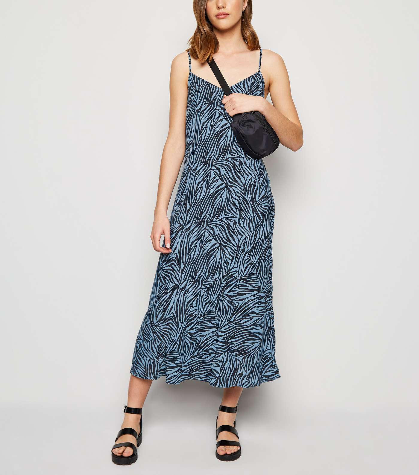 Blue Zebra Print Bias Cut Midi Slip Dress Image 3