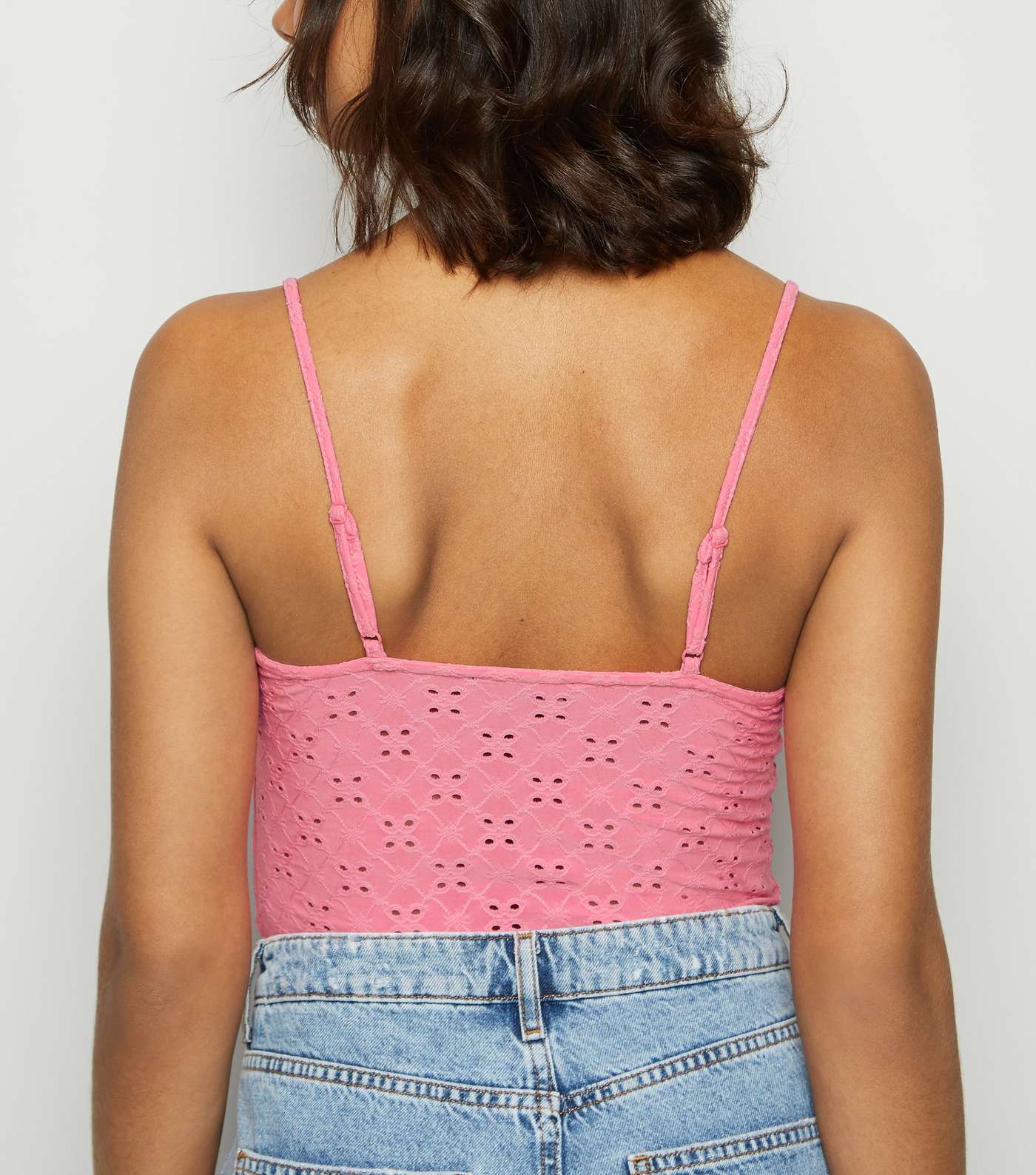 Bright Pink Broderie Strappy Bodysuit Image 3