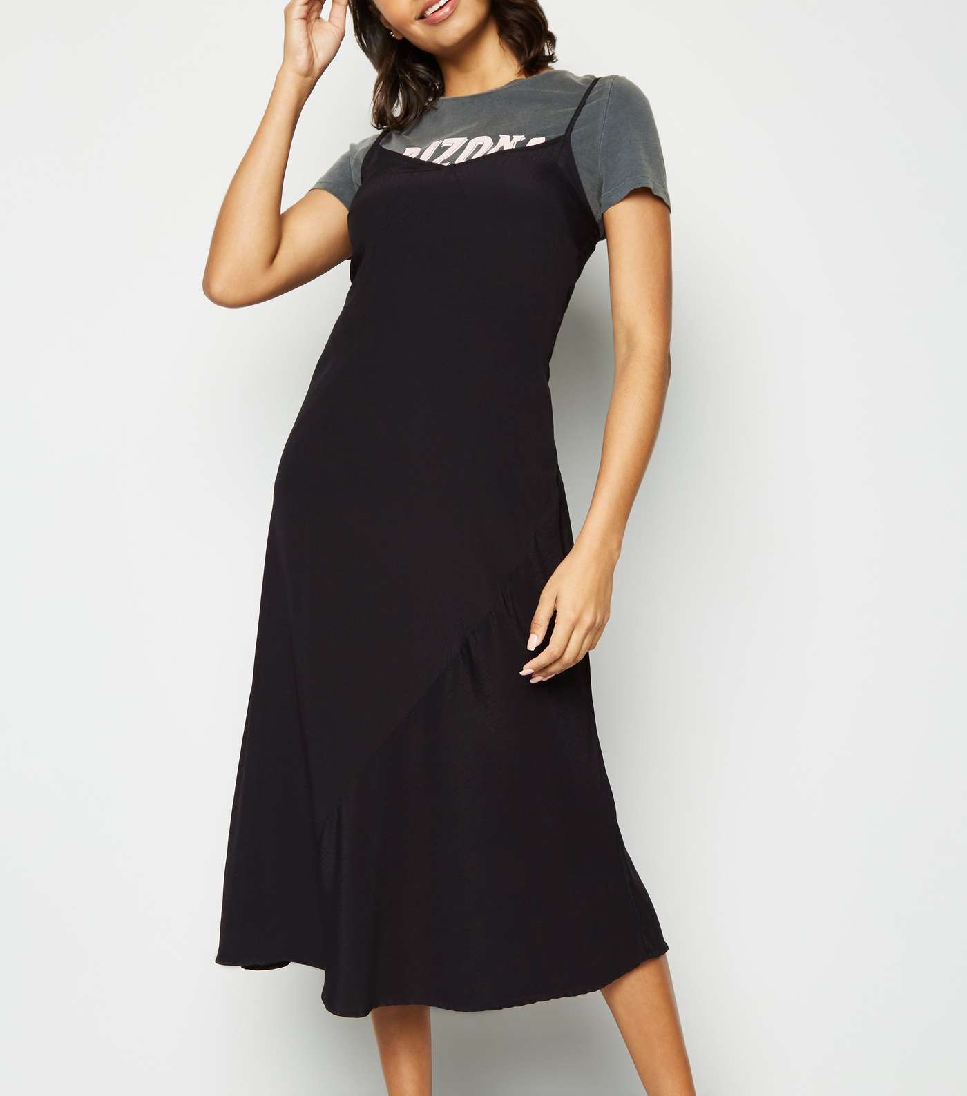 Black Bias Cut Slip Midi Dress Image 2