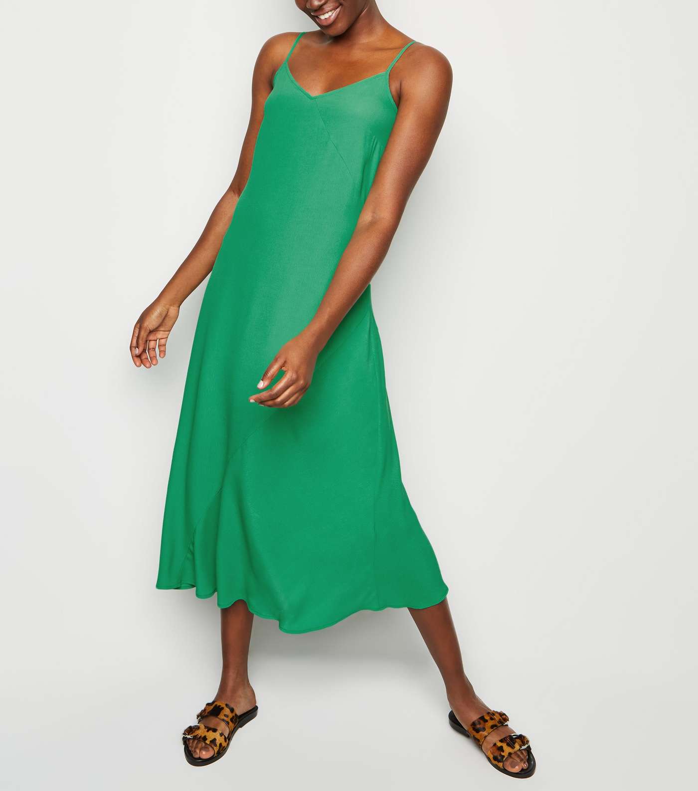 Green Bias Cut Slip Midi Dress