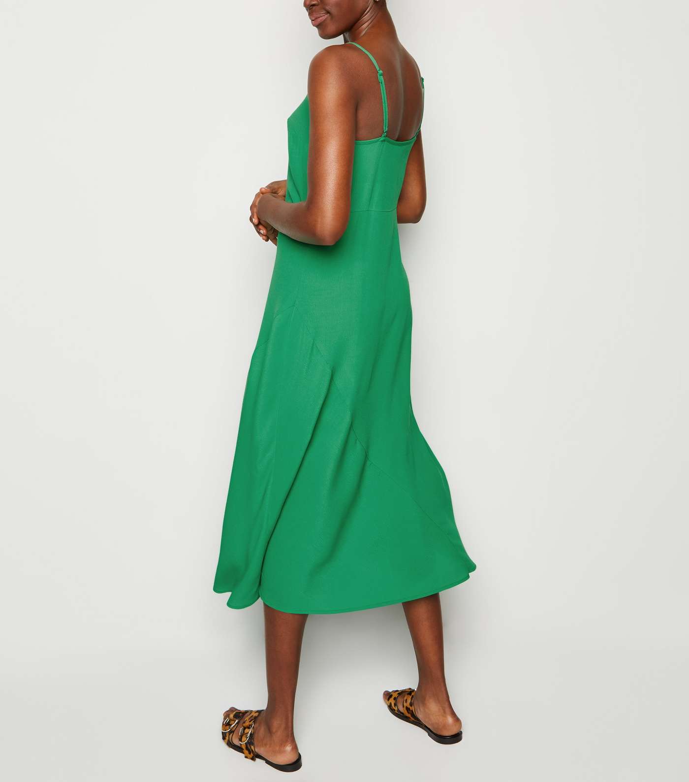 Green Bias Cut Slip Midi Dress Image 3