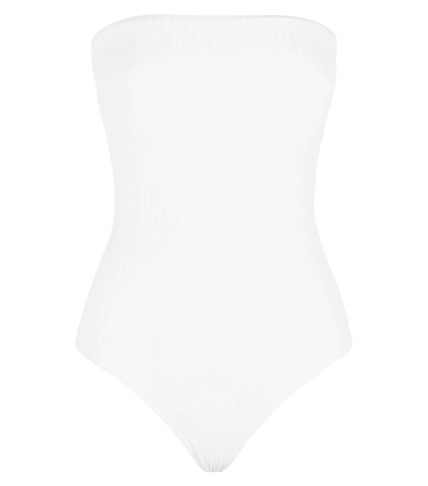 White Ribbed Bandeau Bodysuit Image 4